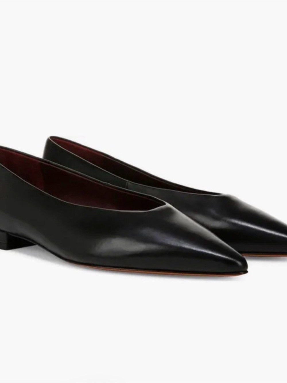 Vince Black Pointed Leather Ballet Flats
